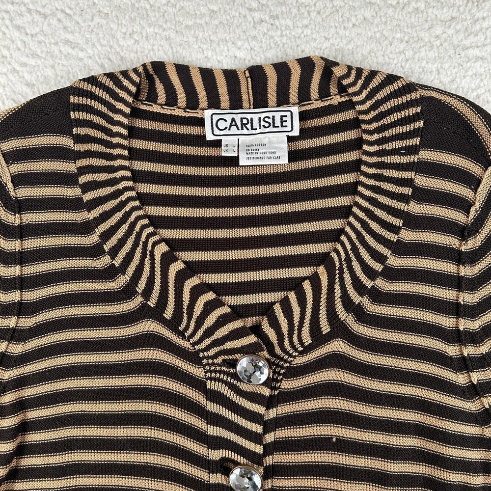 Vtg Carlisle Cardigan Sweater Womens Large Stripe Ruffle Rhinestone Button Y2K - Picture 5 of 11